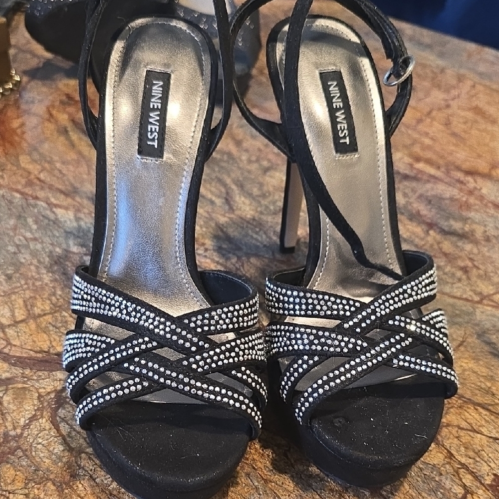 Nine West Black and Silver Strappy Heels